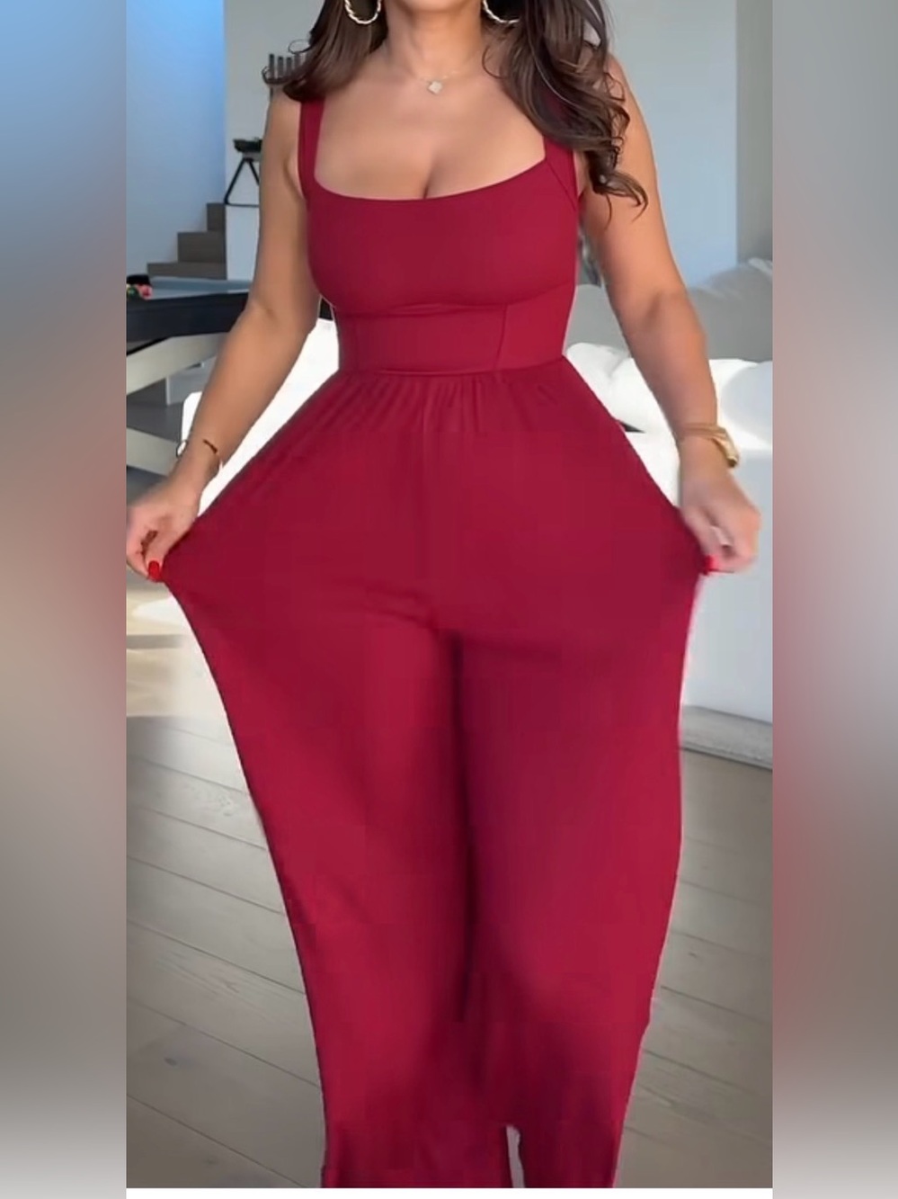 Everyday Wide-Leg Jumpsuit in Deep Red - Picture 3 of 4